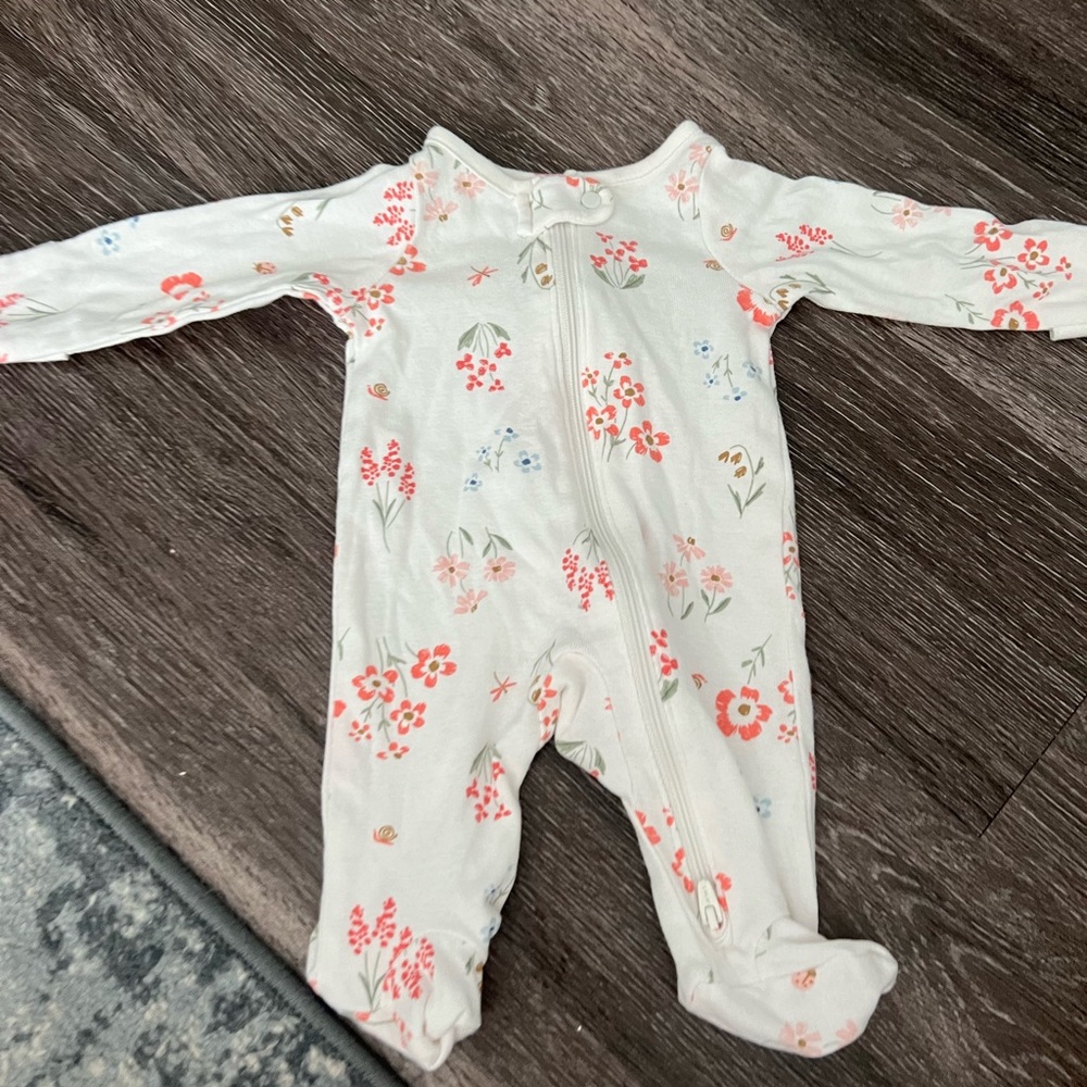 Carter's Cream and Pink Floral Footies One Piece